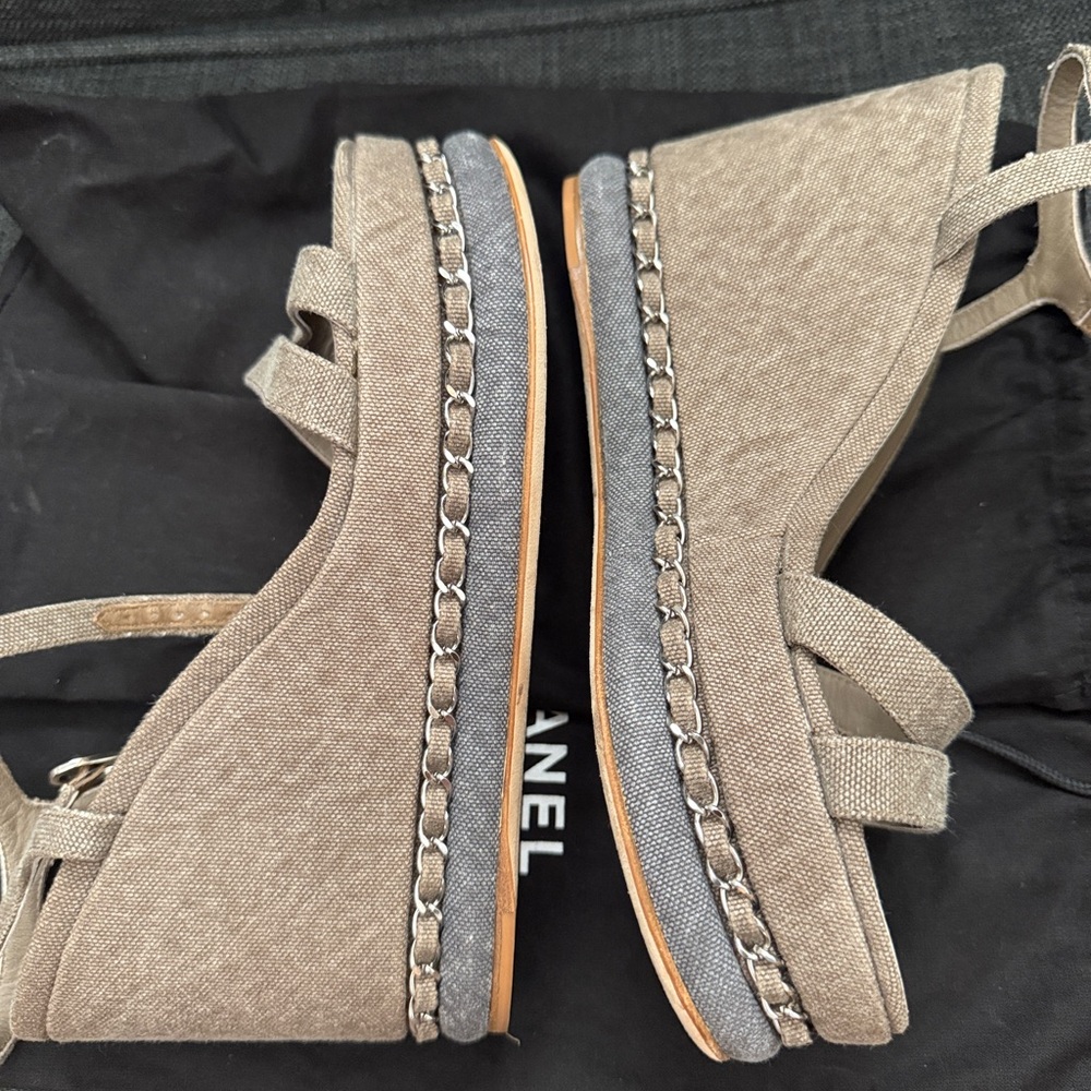CHANEL Women's Beige Wedge Sandals - Picture 3 of 8